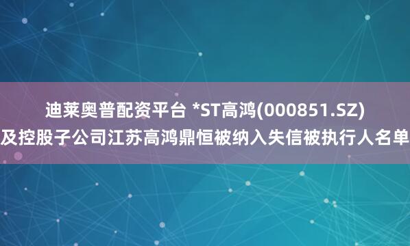 迪莱奥普配资平台 *ST高鸿(000851.SZ)及控股子公司江苏高鸿鼎恒被纳入失信被执行人名单