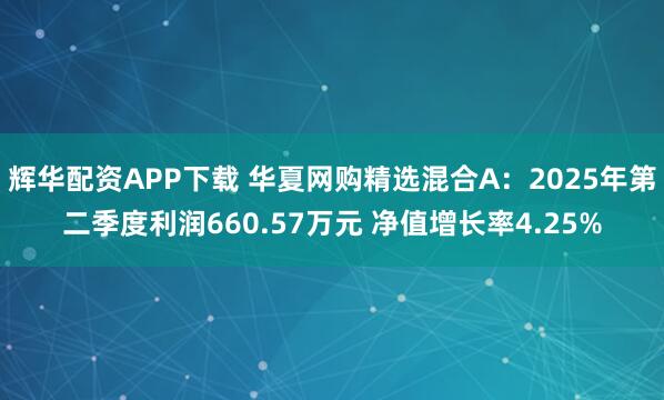 辉华配资APP下载 华夏网购精选混合A：2025年第二季度利润660.57万元 净值增长率4.25%