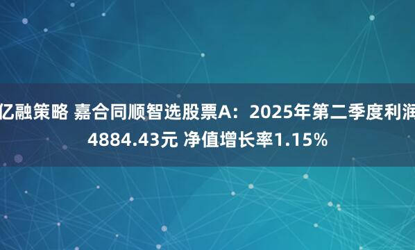 亿融策略 嘉合同顺智选股票A：2025年第二季度利润4884.43元 净值增长率1.15%